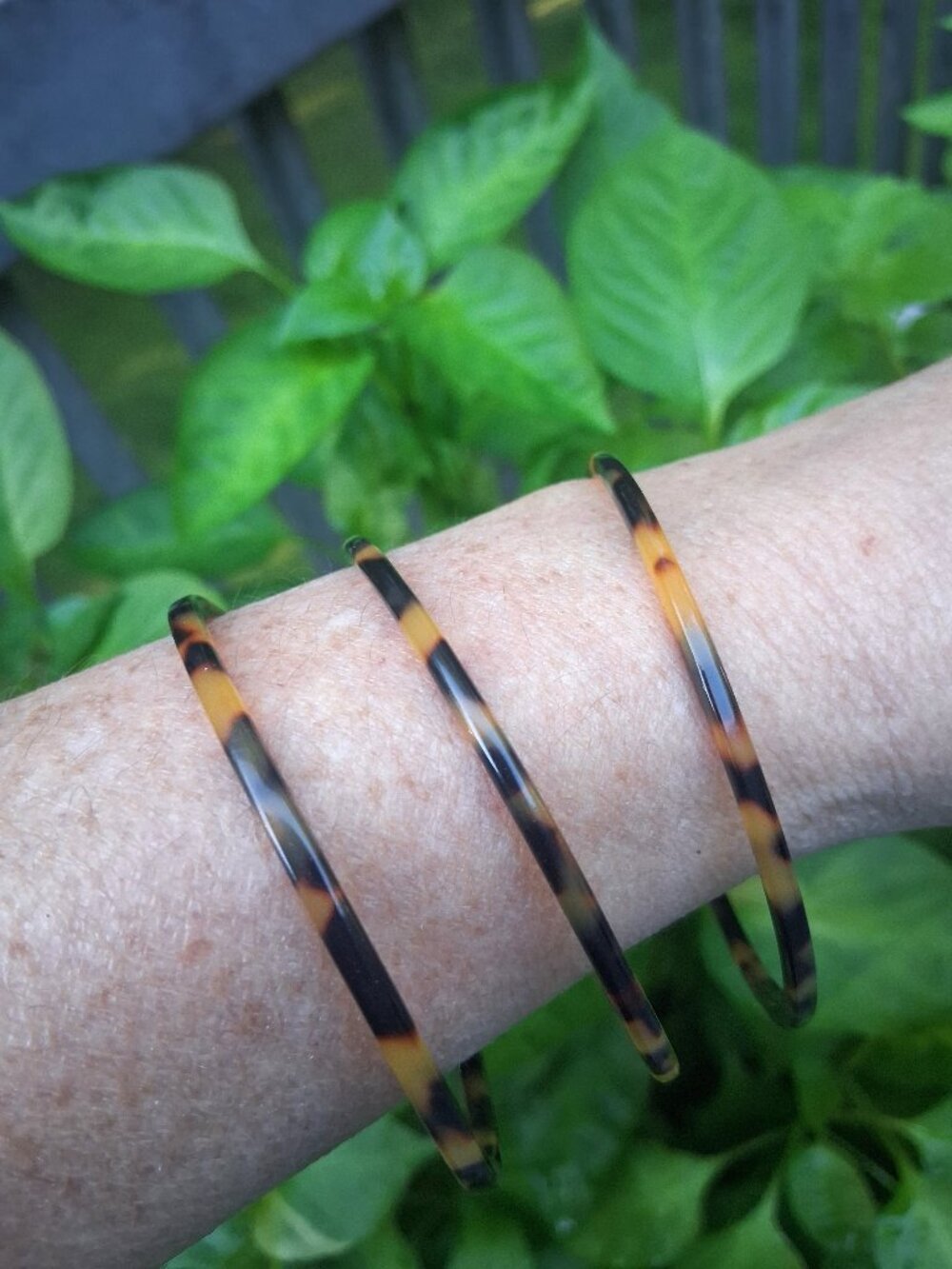 Vintage Boho Tortoiseshell Skinny Bangle Bracelets - Set of 3